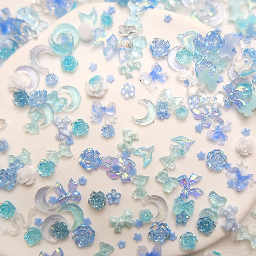 50pcs Mixed Blue Nail Resin Ch - đánh giá và giá Y2K Tech Accessories