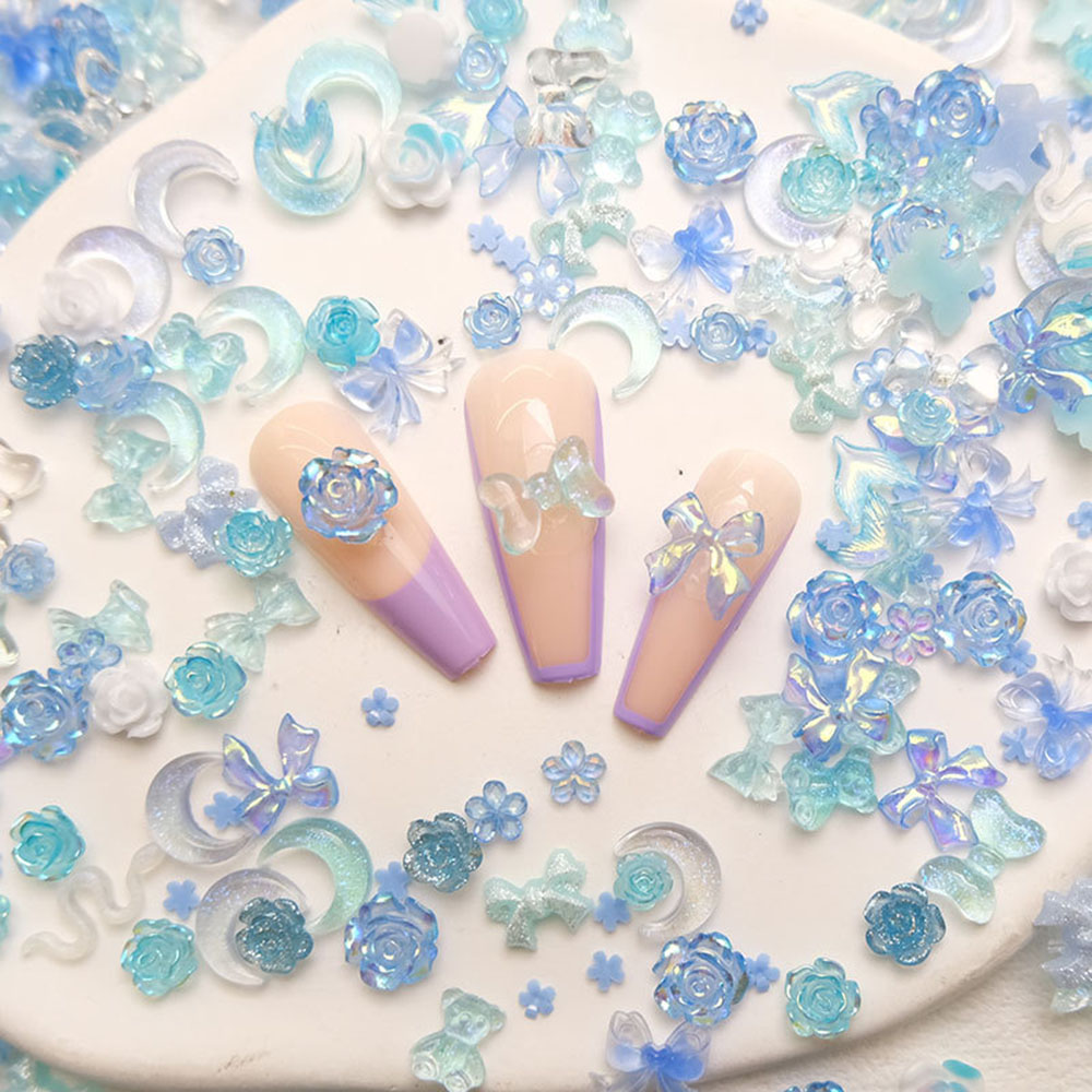 50pcs Mixed Blue Nail Resin Ch - đánh giá và giá Y2K Tech Accessories