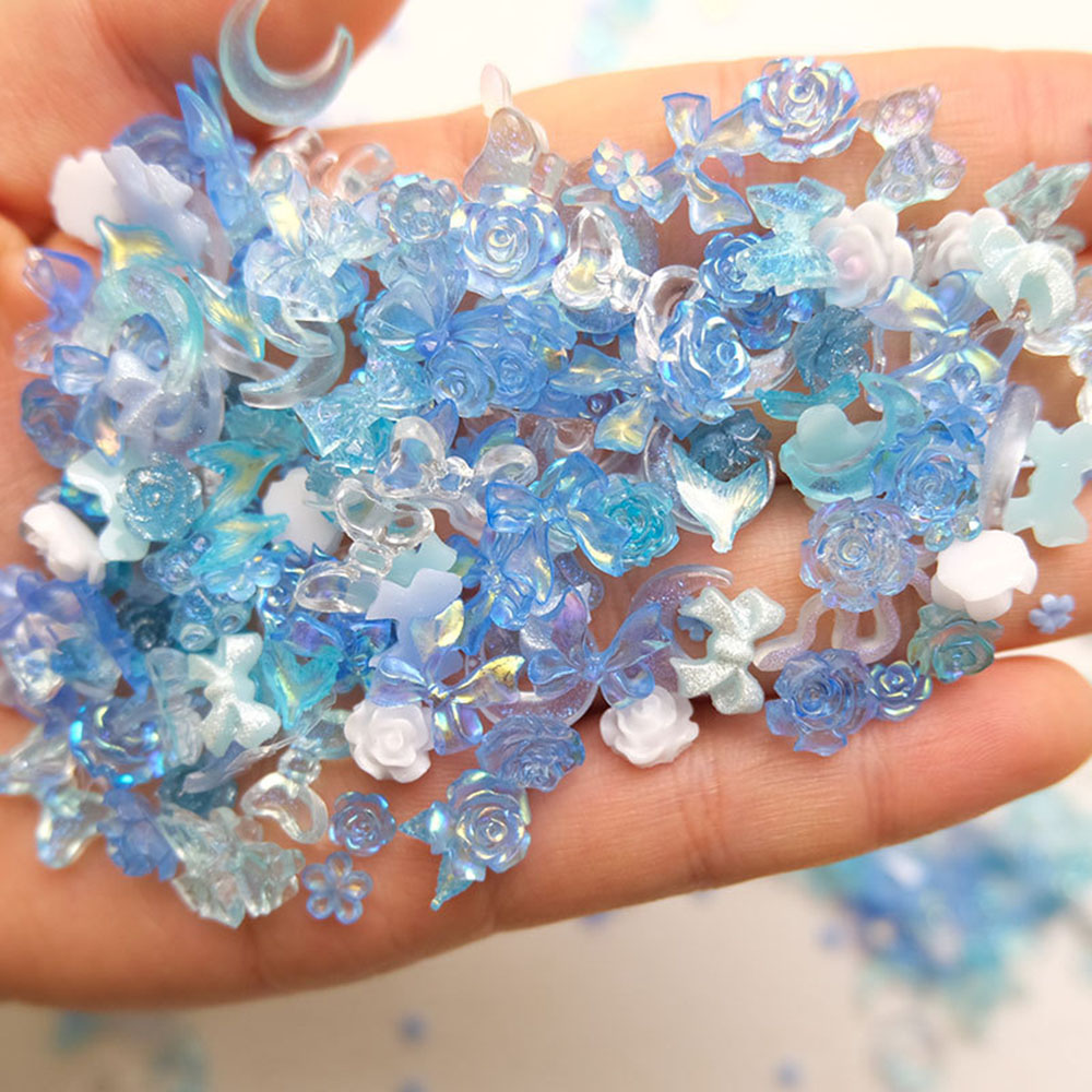 50pcs Mixed Blue Nail Resin Ch - đánh giá và giá Y2K Tech Accessories